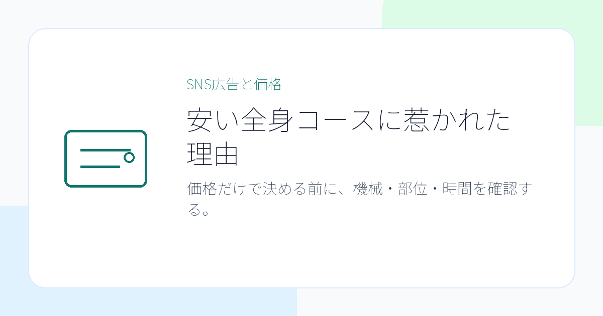 SNS広告と価格を見て安い全身脱毛コースを検討するイラスト